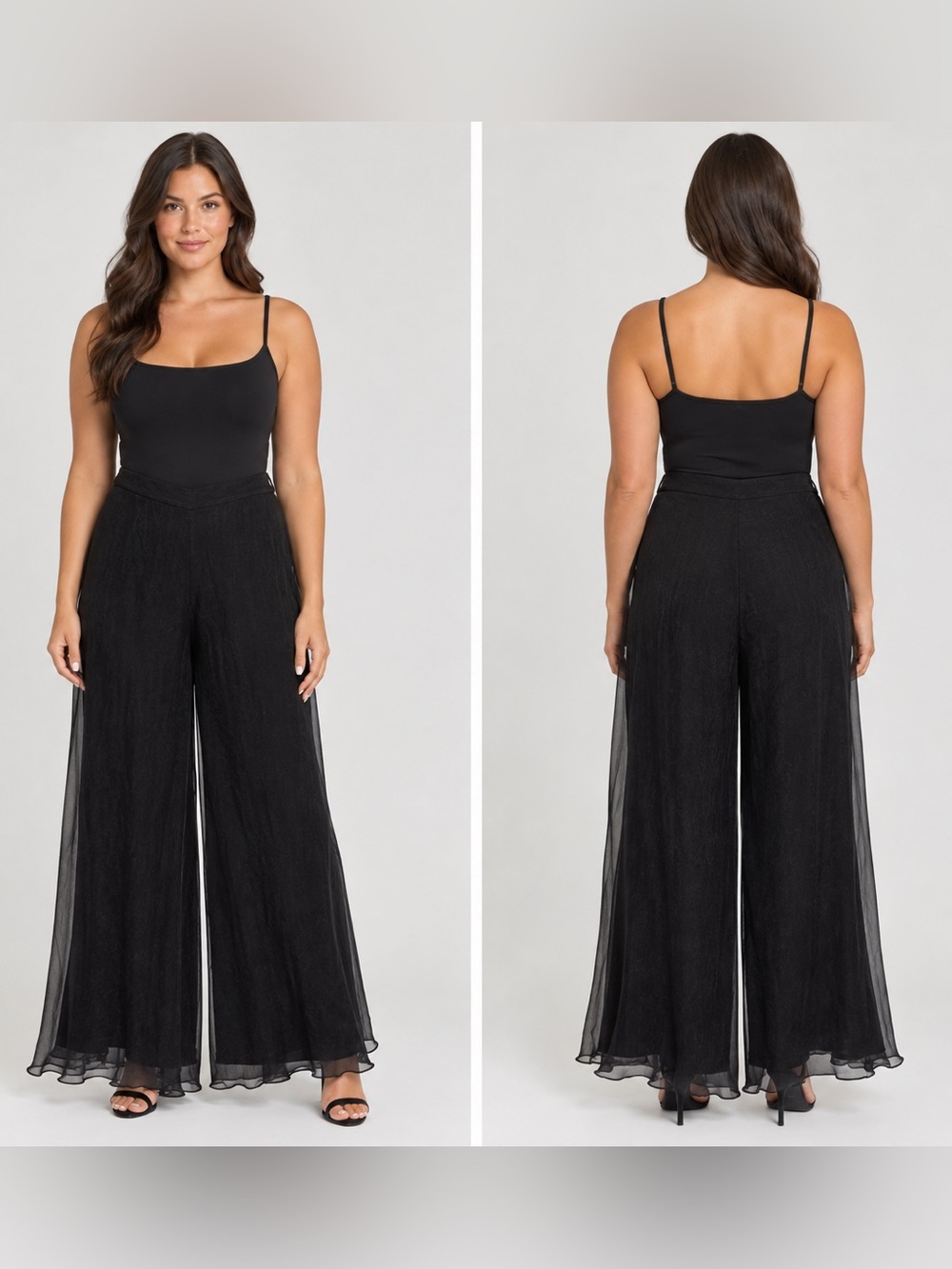 St. John Evening Silk & Sheer Overlay Wide Leg Dress Pants Black Sz 8 Elegant
